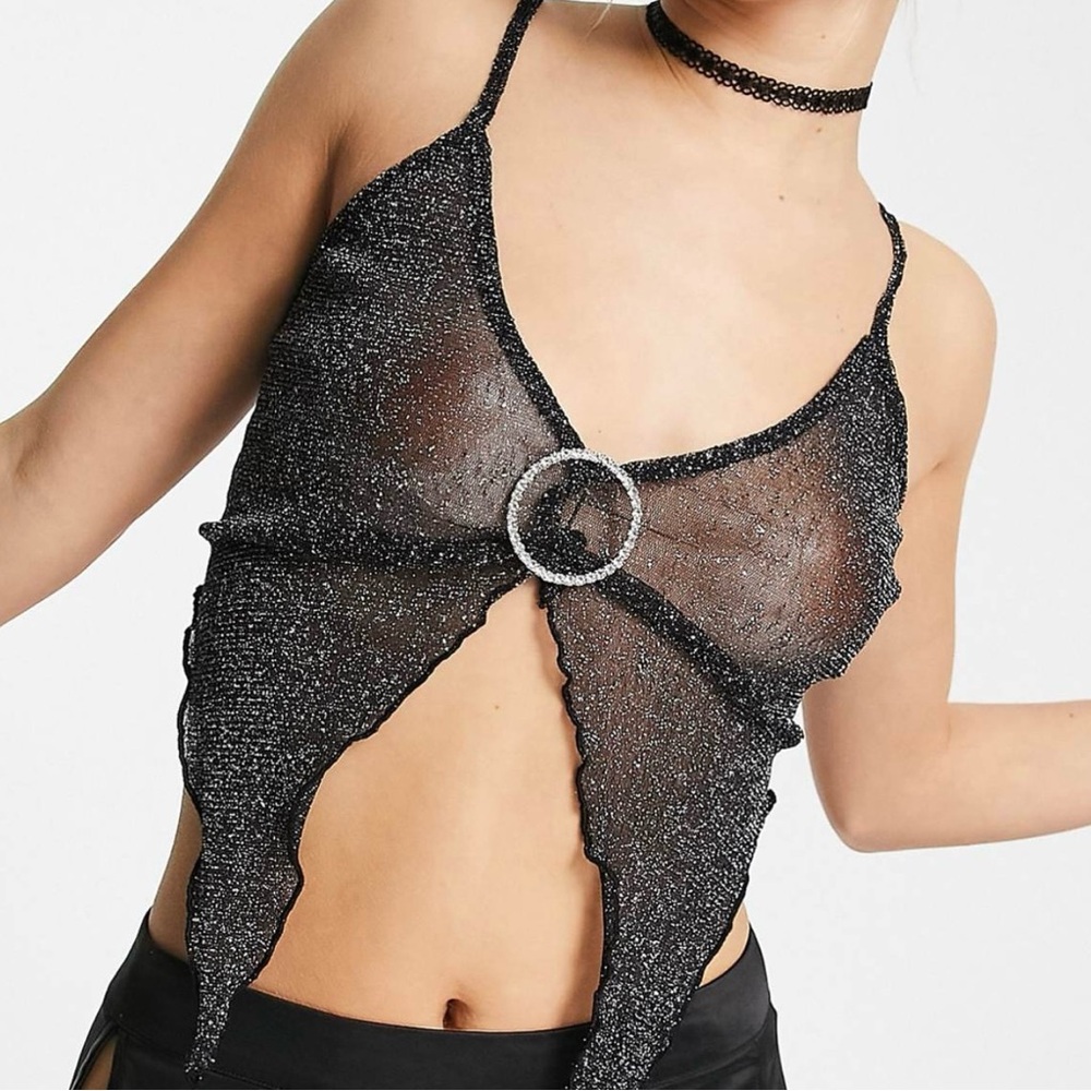 ASOS Black Glitter Tank Top